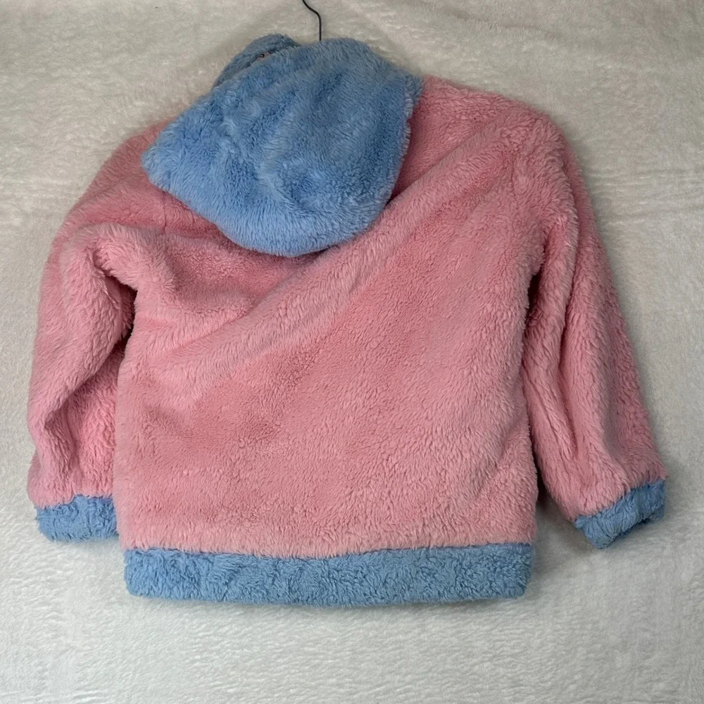 Disney Princess Reversible Puffer Jacket Girls Pink Blue Faux Fur Fleece Hooded